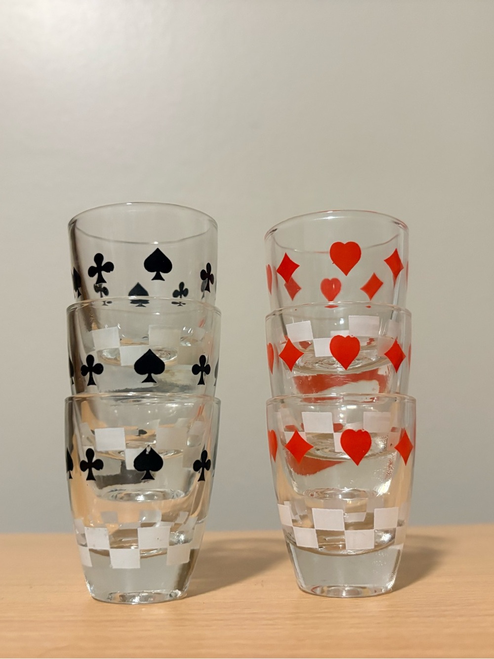 Vintage J G Durand 6 Shot Glasses Playing Card Design